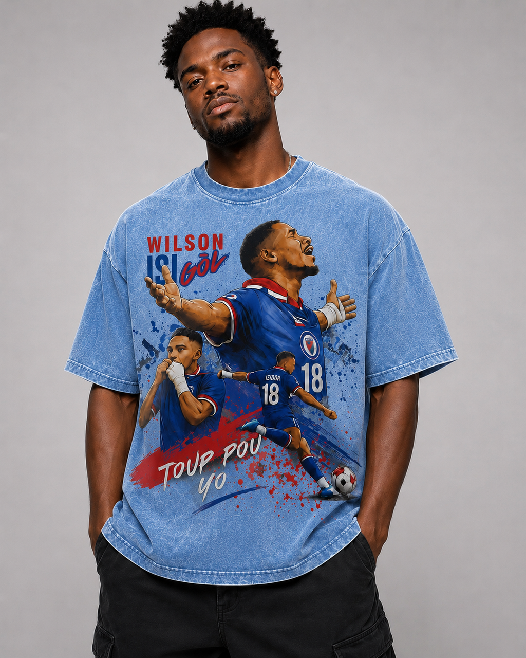 Snow Washed Oversized Cotton T-Shirt Toup Pou Yo