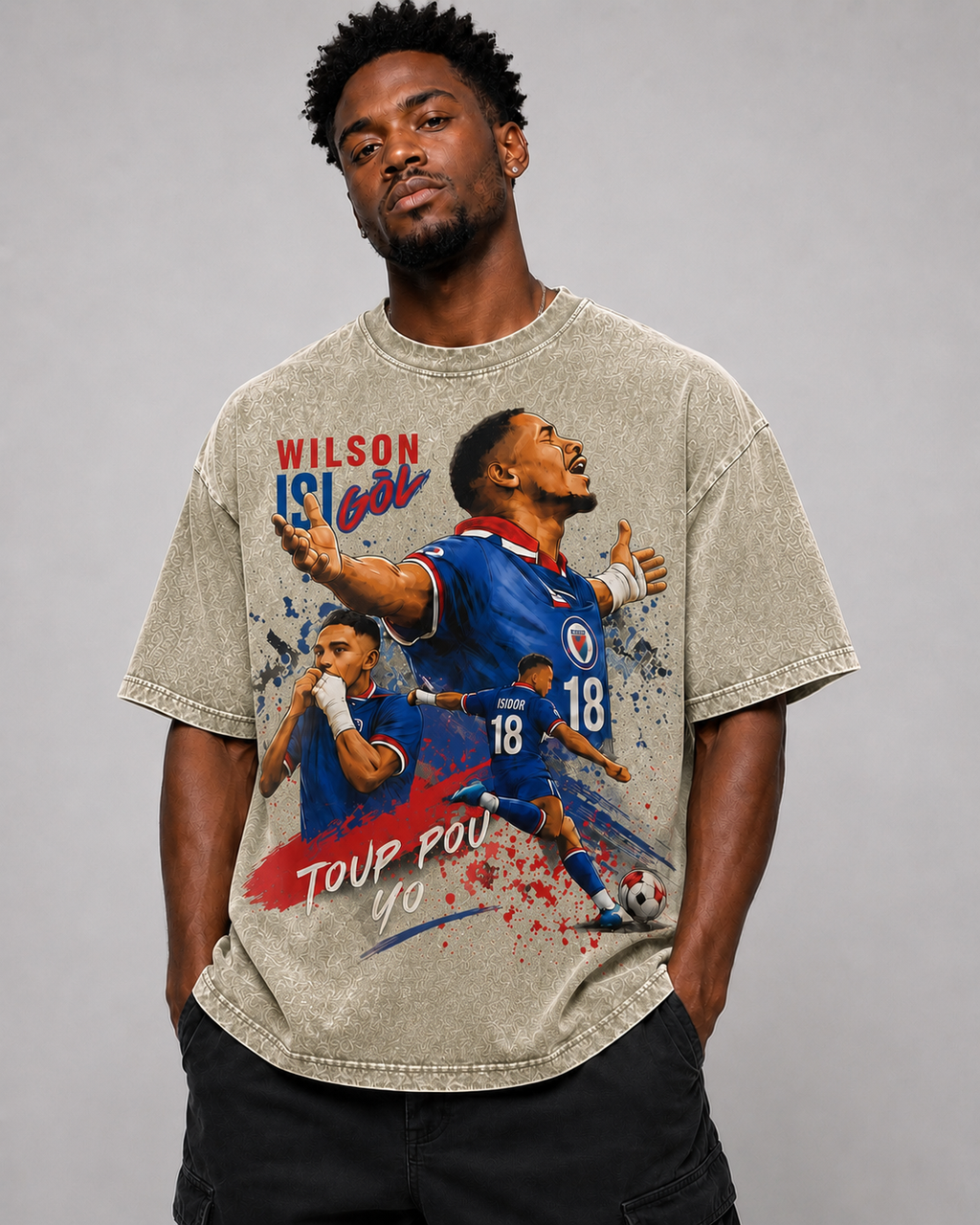 Snow Washed Oversized Cotton T-Shirt Toup Pou Yo