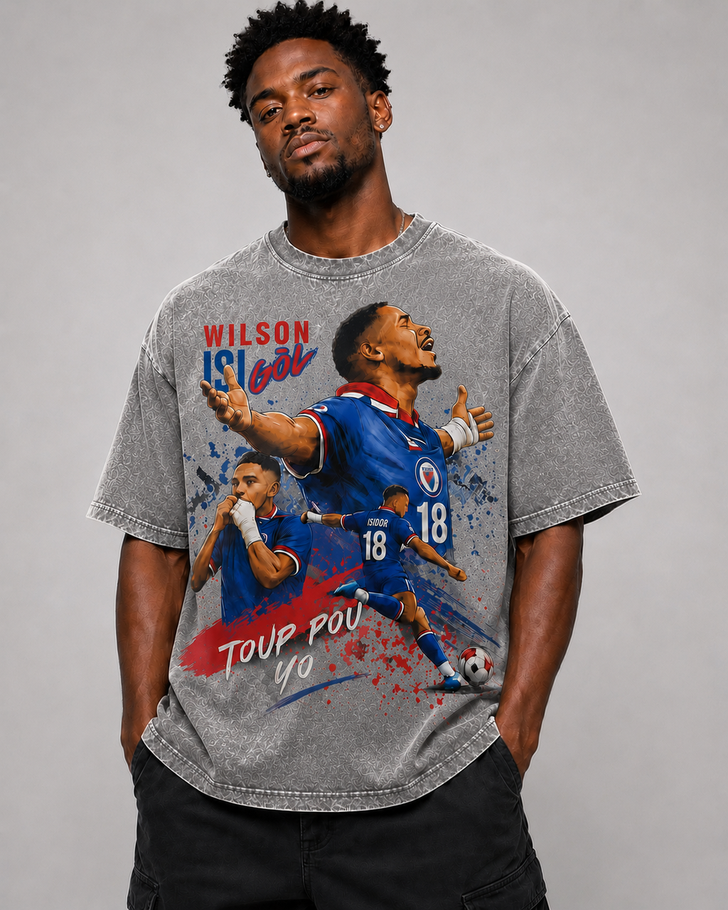 Snow Washed Oversized Cotton T-Shirt Toup Pou Yo
