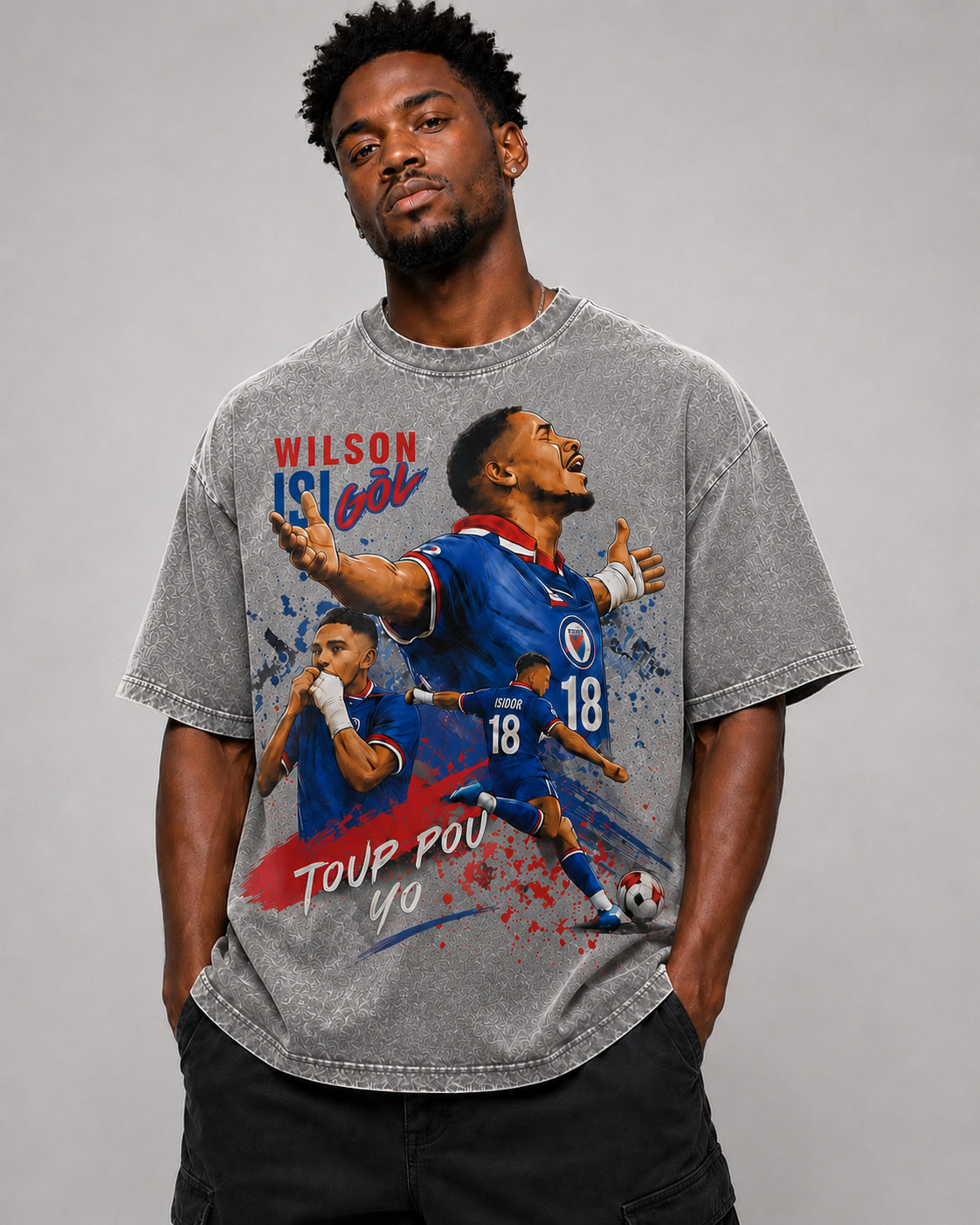 Snow Washed Oversized Cotton T-Shirt Toup Pou Yo